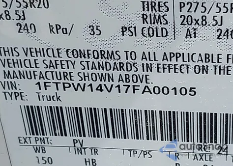 2007 Ford F-150 Fx4/Lariat/Xlt из США, поврежденный, VIN 1FTPW14V17FA00105